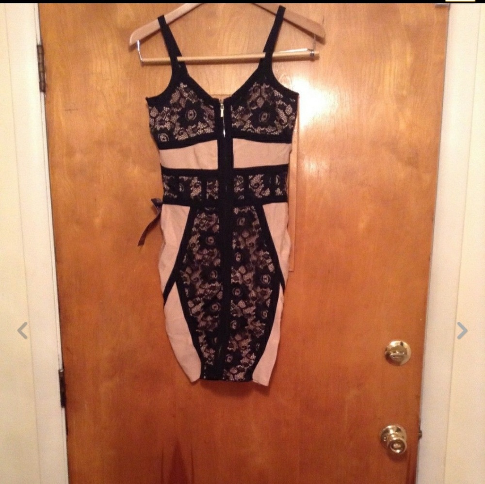 Body Con black nude lace bebe dress